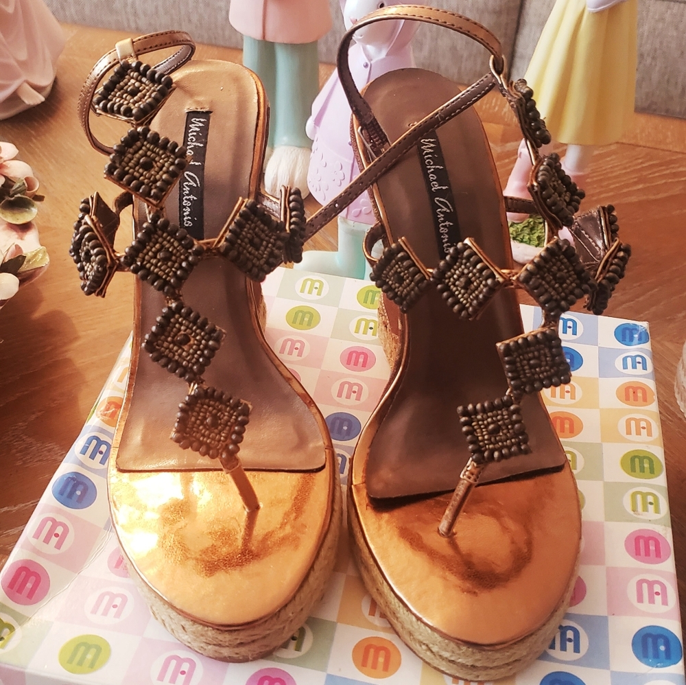 New Beaded Wedge Sandals 7.5